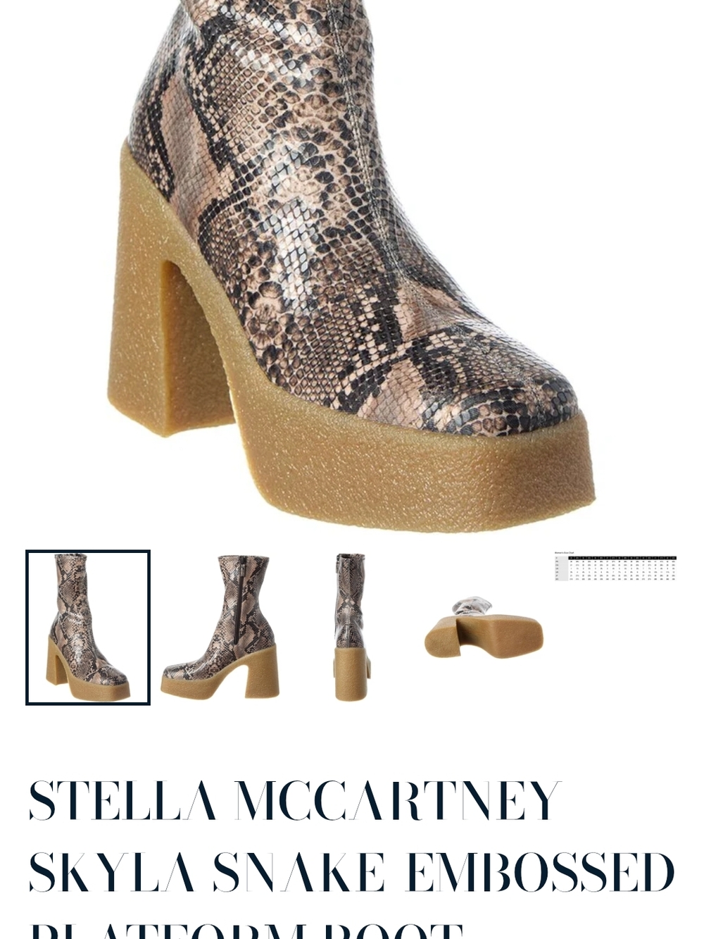 Stella McCartney Skyla Snake Embossed Platform Boot - Brown Snake- Sz 40/9.5